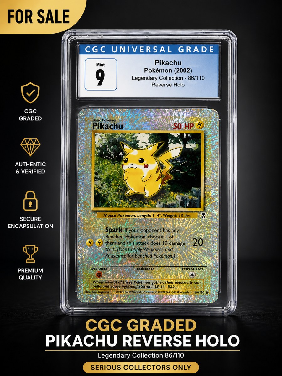 2002 Pokemon Legendary Collection Pikachu Reverse Holo Cracked Ice CGC 9 Mint 86/110